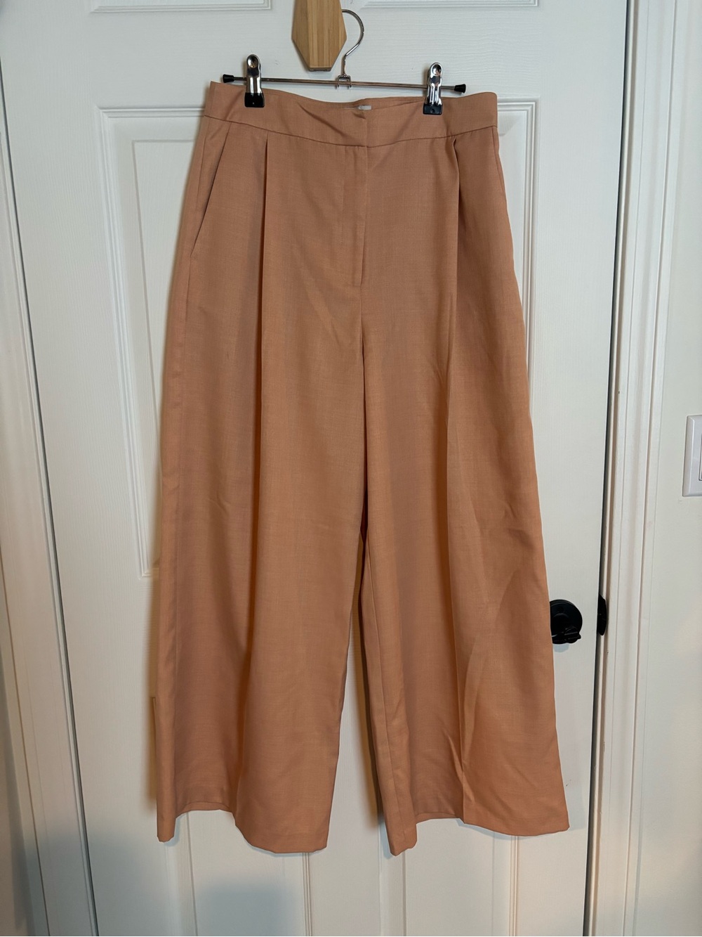 High-Waist Cropped Wide Leg Pants - Dusty Peach